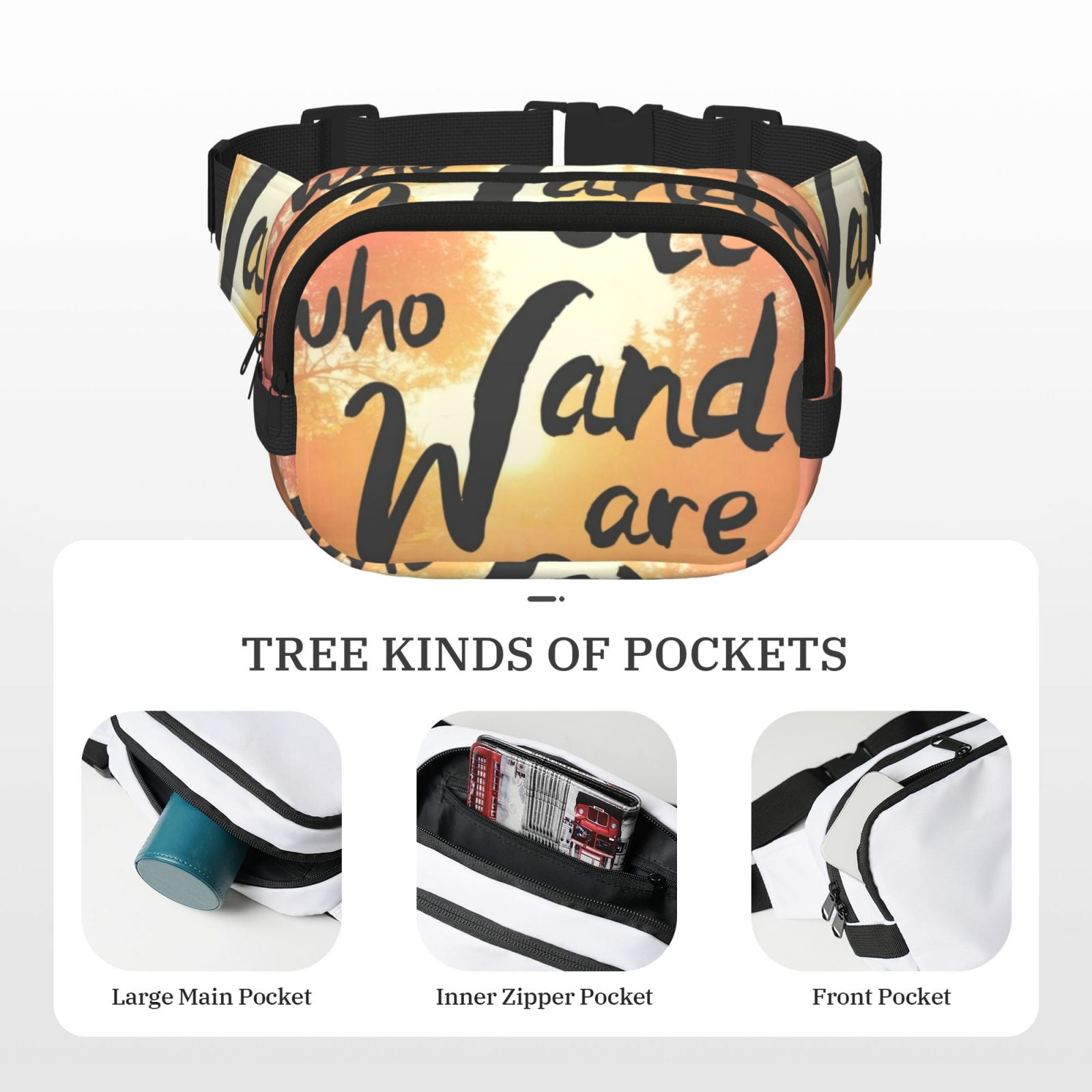 Kdxio Not All Who Wander Are Lost Crossbody Double Layer Waist Bag Belt Bag for Unisex Fanny Pack Fashion Waist Packs for Hiking Running Shopping Traveling