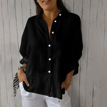 Patlollav New 2024 Shirts for Women Solid Casual Cotton and Linen Bubble Wrinkles Tie Back Design Fashion Tops