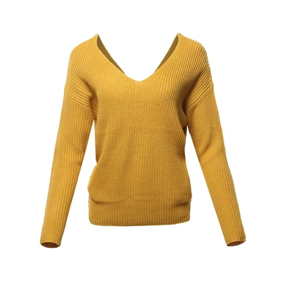 FashionOutfit Women's Casual V Neck Criss Cross Backless Loose Knitted Pullovers