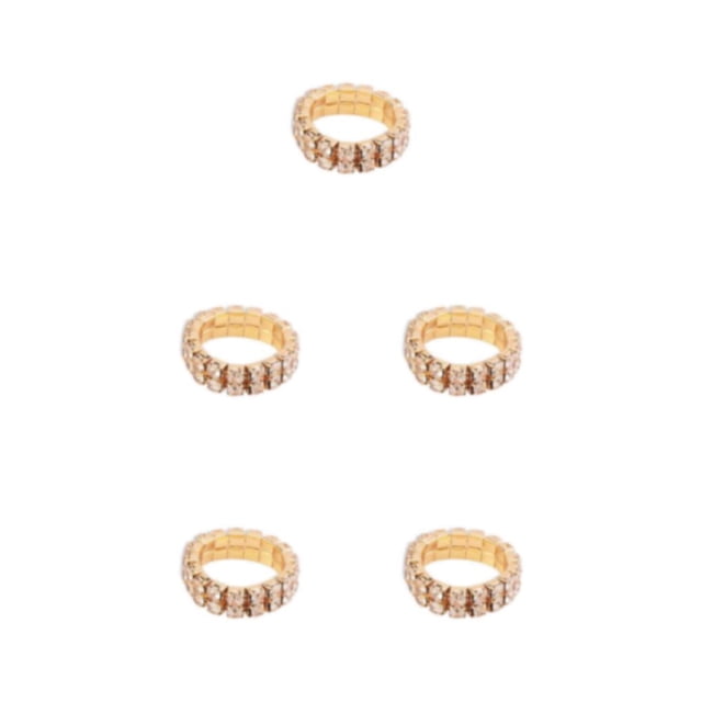Transemion Bague Élastique Incrustations de Cristal à la Mode pour l'Alliage de Présence Élégant Est d'Or 2 Rangées 5Set