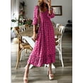thumbnail image 3 of Cenuakty Women Long Dress, 3/4 Sleeve Dress V Neck Pleated Graphic Print Fall Casual Swing Dress, 3 of 8