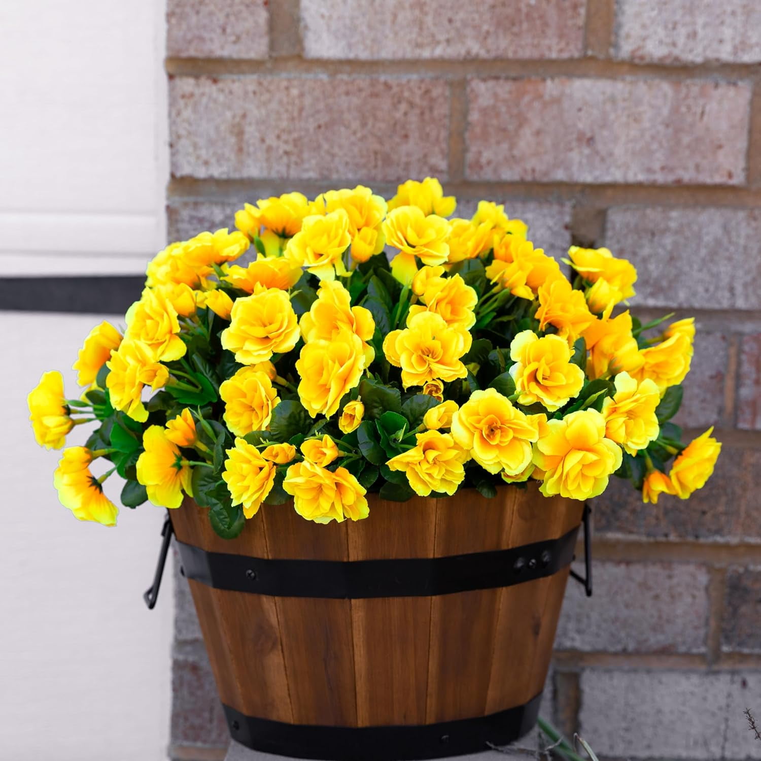 Artificial Fake Outdoor Flowers Plants for Spring Home Decoration, Faux Silk Red Camellia UV Resistant Realistic Look Real for Planter Outside Front Door Porch Patio Balcony, 3 Bundles