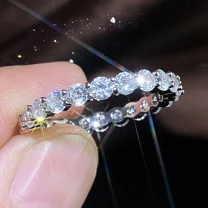 Moissanite 2Ct Round Cut Full Eternity Wedding Band Ring 14K White Gold Plated