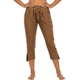 thumbnail image 5 of Capri Pants For Women Casual Capri Beach Vacation Drawstring Waist With Pockets Summer Cropped Capri Breathable Comfort Airport Travel Polished Look Brown XL, 5 of 6
