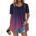 thumbnail image 2 of Women's Fashion Printed Fake Two Piece Short Sleeve Round Neck Blouse Top Shirt Casual Loose Fit Summer Vacation Beach Holiday | CSEONE,Navy L, 2 of 8