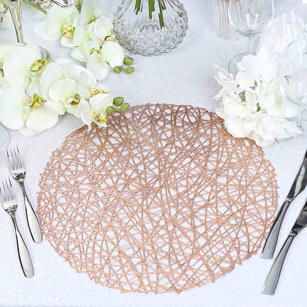 Efavormart 6 Pack 15 Rose Gold Round Woven Vinyl Placemats Non Slip Dining Table For Wedding Events Birthday Party Com Efavormart 6 Pack 15 Rose Gold Round, Vinyl Placemats For Round Tables