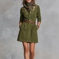 thumbnail image 2 of Women's Shirt Dress Cowgirl Floral Embroidered Tunic Dress Vintage Western Short Dresses Army Green S, 2 of 5