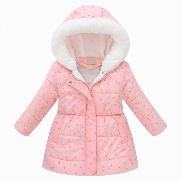 Xyant Girls Winter Coat Hooded Puffer Jacket Warm Fleece Zipper Outerwear Jackets Coats (Pink,5-6 Years)