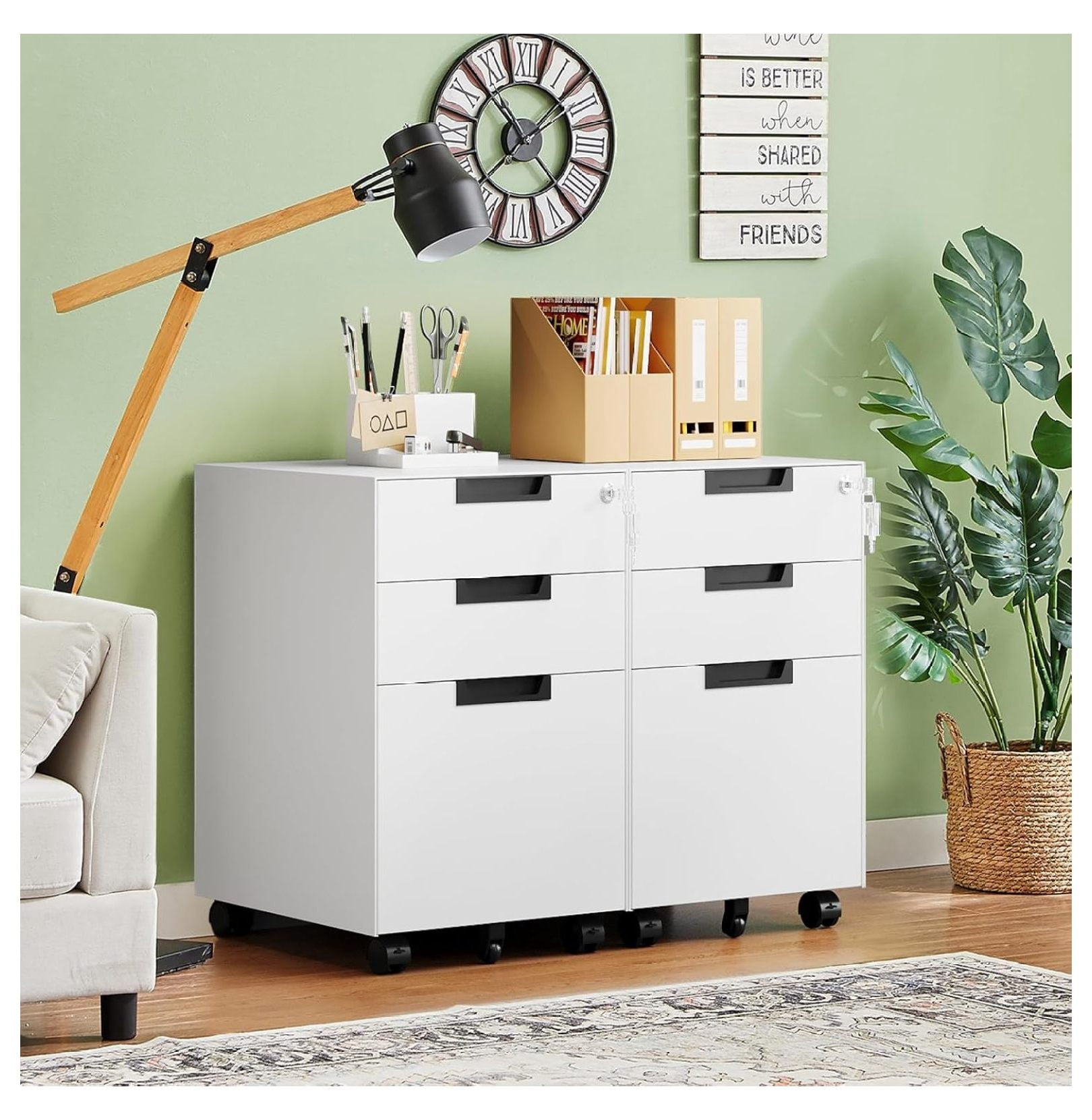 WDZS 3 Drawer Mobile File Cabinet with Lock,Under Desk Metal Small Filing Cabinets for Home Office Organizer Letters/Legal/A4(Fully Assembled Except Wheels-White)