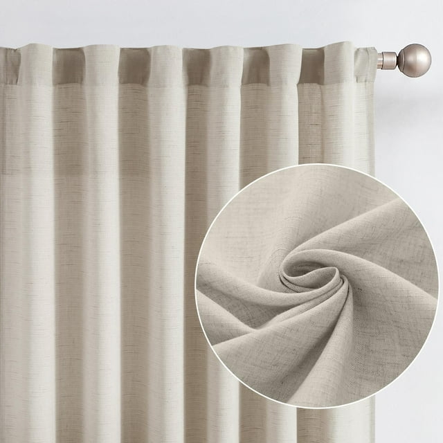 Cortinas Jinchan, mezcla de lino, 229 cm de largo, para sala de estar, avena