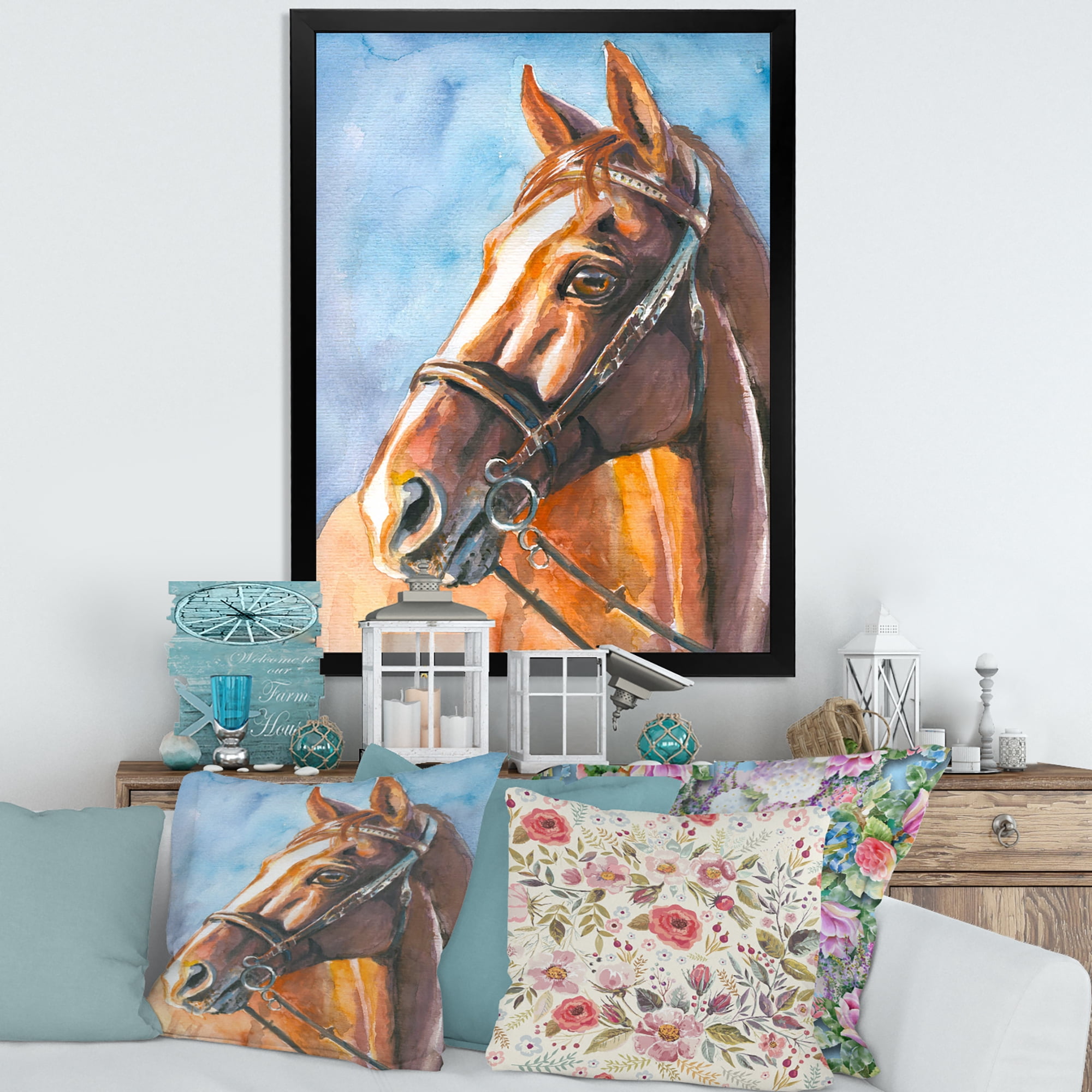 Designart 'Close Up Portrait of A Brown Horse' Farmhouse Framed Art Print