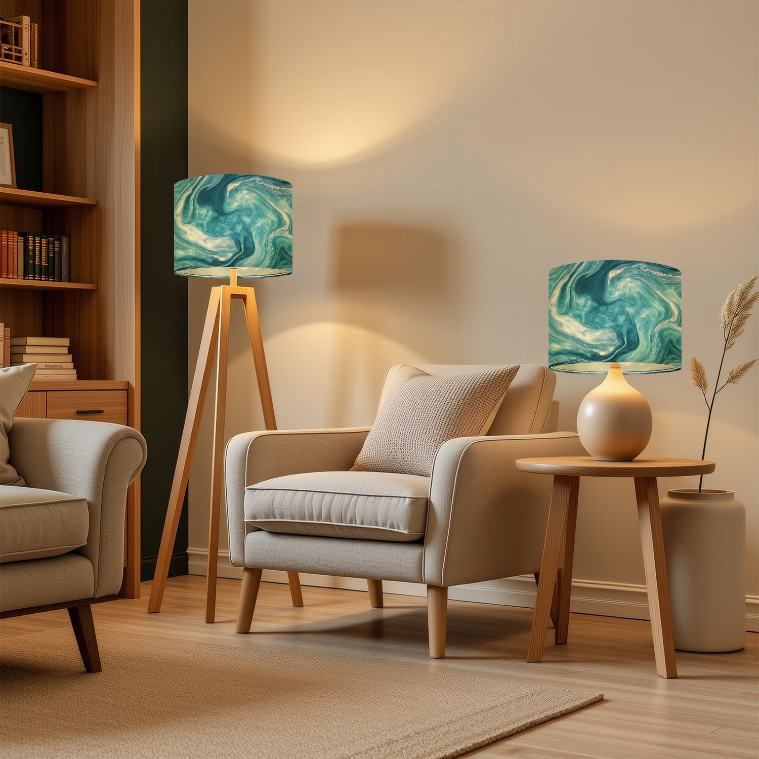 Lampshades 2 Pack teal blue water 13"x13"x10" Light Shade for Table Lamps Floor Lamps Drum Lamp Shades Lampshade Replacement Easy Assembly