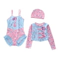 thumbnail image 2 of Girls Swimsuits Size 2-4Y Print Thin Strap One Piece Swimsuit with Swimsuit Jacket Swim Cap 3 Piece Toddler Bathing Suit Girl, 2 of 4