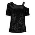 thumbnail image 6 of Miluxas Womens Sparkly Sequin Tops Short Sleeve Glitter Party Dressy Blouse Cold Shoulder Shirt Evening Club Outfit Black XXL(XXL), 6 of 9