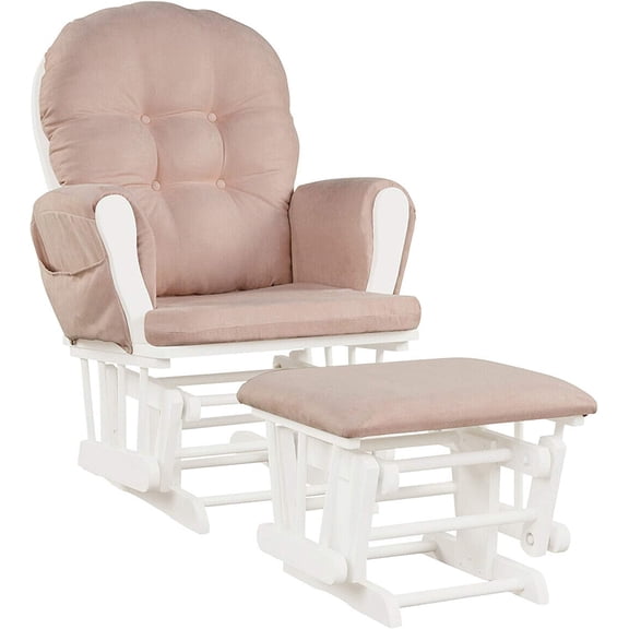 DORTALA Baby Glider Rocker with Ottoman, Multi-Position Glider with Cleanable Upholstered, Smooth Rocking Motion, Nursery Glider & Ottoman Sets for Nursing Baby, Reading, Pink