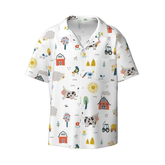 Ratiio Farm Animals Print Mens Casual Short Sleeve Shirts Button Down Textured Shirts Summer Beach Shirt with Pocket Men's Casual Short-sleeved Shirt