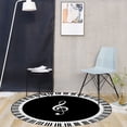 thumbnail image 1 of Alfombra redonda con estampado de teclas de piano en blanco y negro con notas musicales para decoración del hogar, sala de estar, dormitorio y suelo, 1 of 7