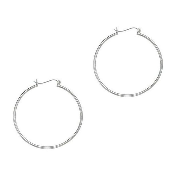 14k White Gold 1.5x40mm Shiny Round Tube Hoop Earrings With Hinged Clasp - 1.6 Grams