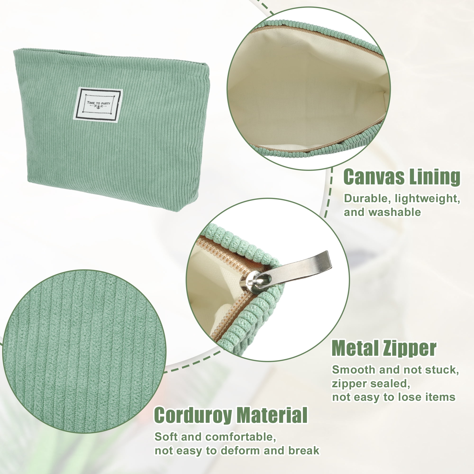 Unique Bargains Women Corduroy Makeup Bags Corduroy Cosmetic Bag Zipper Makeup Pouch Green