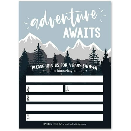 

25 Mountain Adventure Baby Shower Invitations - Coed Forest Rustic Gender Reveal Theme