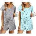 thumbnail image 1 of Ensemble de Pyjama 2 Pcs pour Femmes Manches Courtes Vêtements de Nuit Doux Col Rond Ensemble de Shorts Imprimés avec Poches P-TTG, 1 of 5
