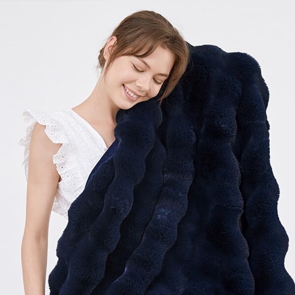 PatPat Throw Blanket for Couch Bed Fleece Plush Fuzzy Faux Fur Home Room Decoration Gift Bubble Soft Blue Navy Throws Blankets 50" x 60"