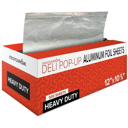 12” Ultra Heavy Duty Pop Up Deli Aluminum Foil Sheets, 500 Count Pre-Cut Foil Sheets, Heavy Duty Foil for Restaurant, Disposable Foil for Food, Tin Foil Sheets for Burrito, Hot Dog or Sandwich