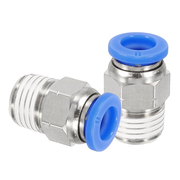 2 Pcs NPT Push to Connect Air Fittings, Male Straight 8mm Tube OD x 1/4" NPT Thread Air Quick Connector, Blue