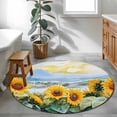 thumbnail image 4 of Round Area Rug 4ft,Watercolor Summer Sunflower Washable Carpet Non-Slip Runner Accent Rugs Indoor Floor Mat for Bedroom Living Room Decor,Vintage Rural Natural Scene, 4 of 9