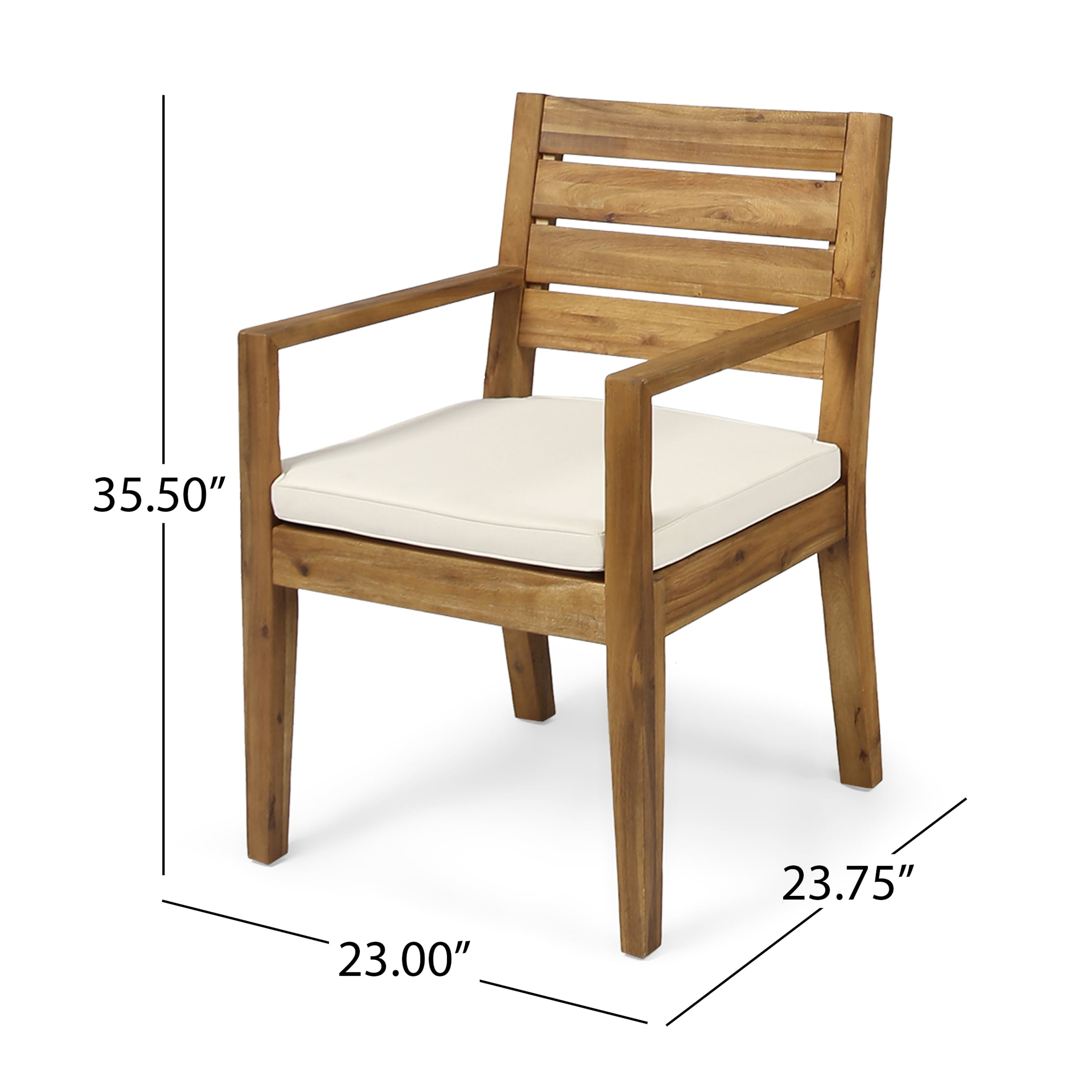 Outdoor Dining Chair Set of 2, Sandblast Finished Wood Frame with Beige Soft Cushion for Patio Garden, Natural and Beige