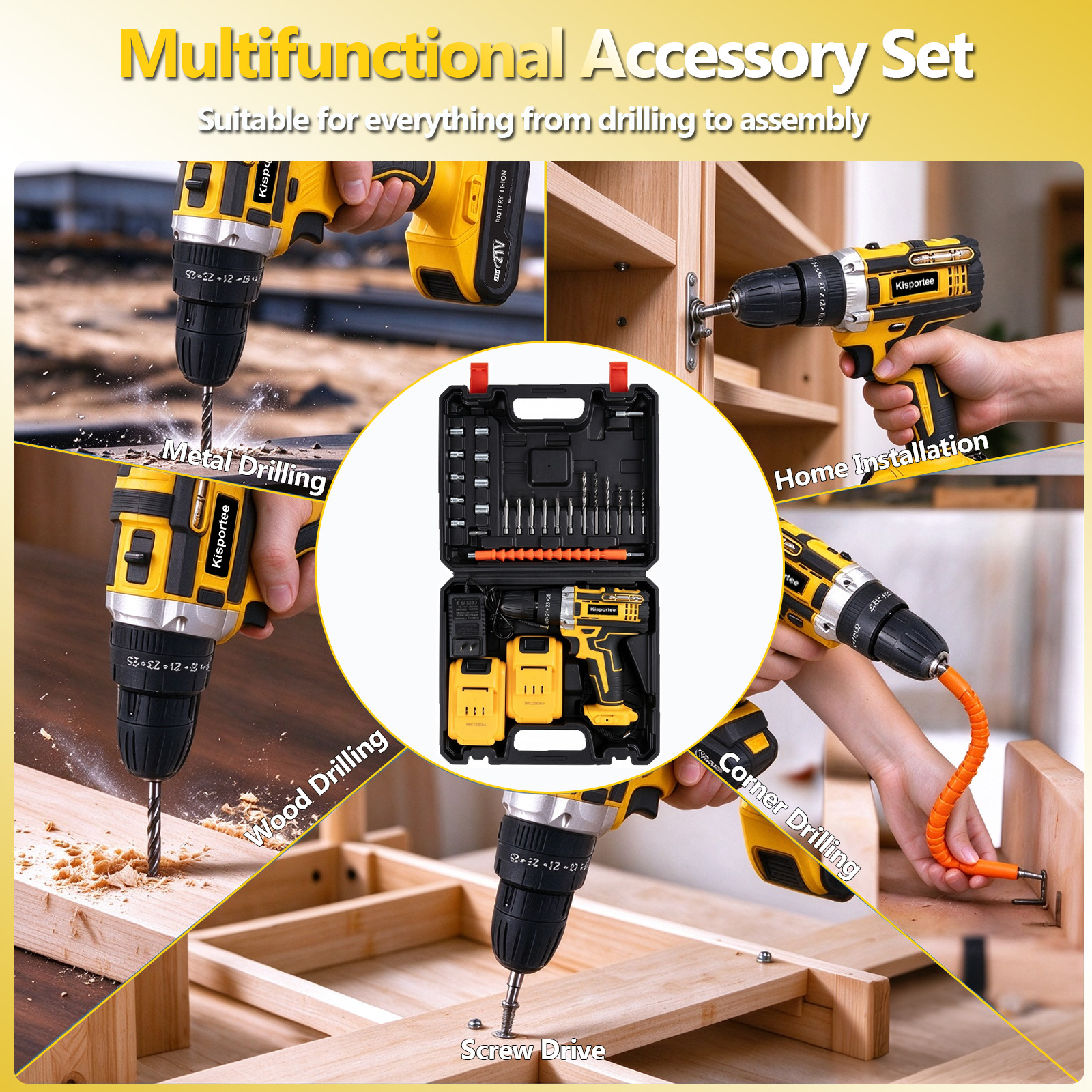 Kisportee 21V Cordless Drill with 2 Batteries and Charger photo 8
