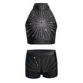 thumbnail image 3 of inhzoy Kids Girls Dance Gymnastics Sparkling Rhinestone Crop Top with V-front Elastic Waistband Shorts Set Black 16, 3 of 6