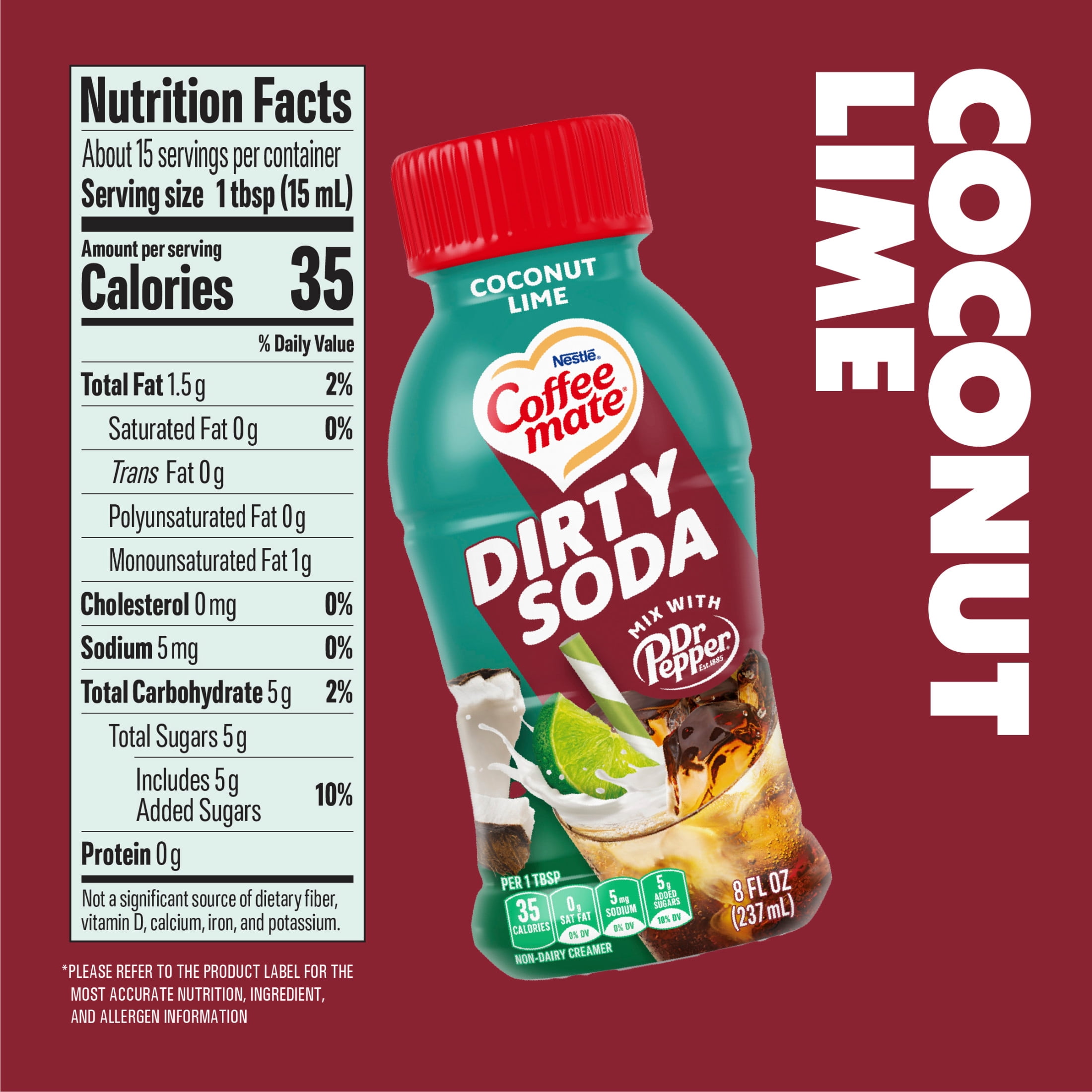 Coffee mate Dirty Soda Creamer, Coconut Lime Flavored Liquid Creamer, Mix with Dr Pepper 8 fl oz