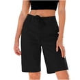 thumbnail image 4 of Byworldtasic Bermuda Shorts for Women Trendy High Waist Knee Length Chino Long Shorts Drawstring Summer Casual Short, 4 of 7