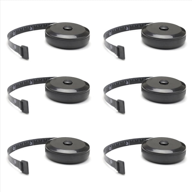 6X Cinta Métrica para el Cuerpo Cinta Métrica para el Cuerpo Cinta Métrica de Tela para Coser Cinta Métrica de Tela una Medida (Negro Retráctil de Doble Cara)