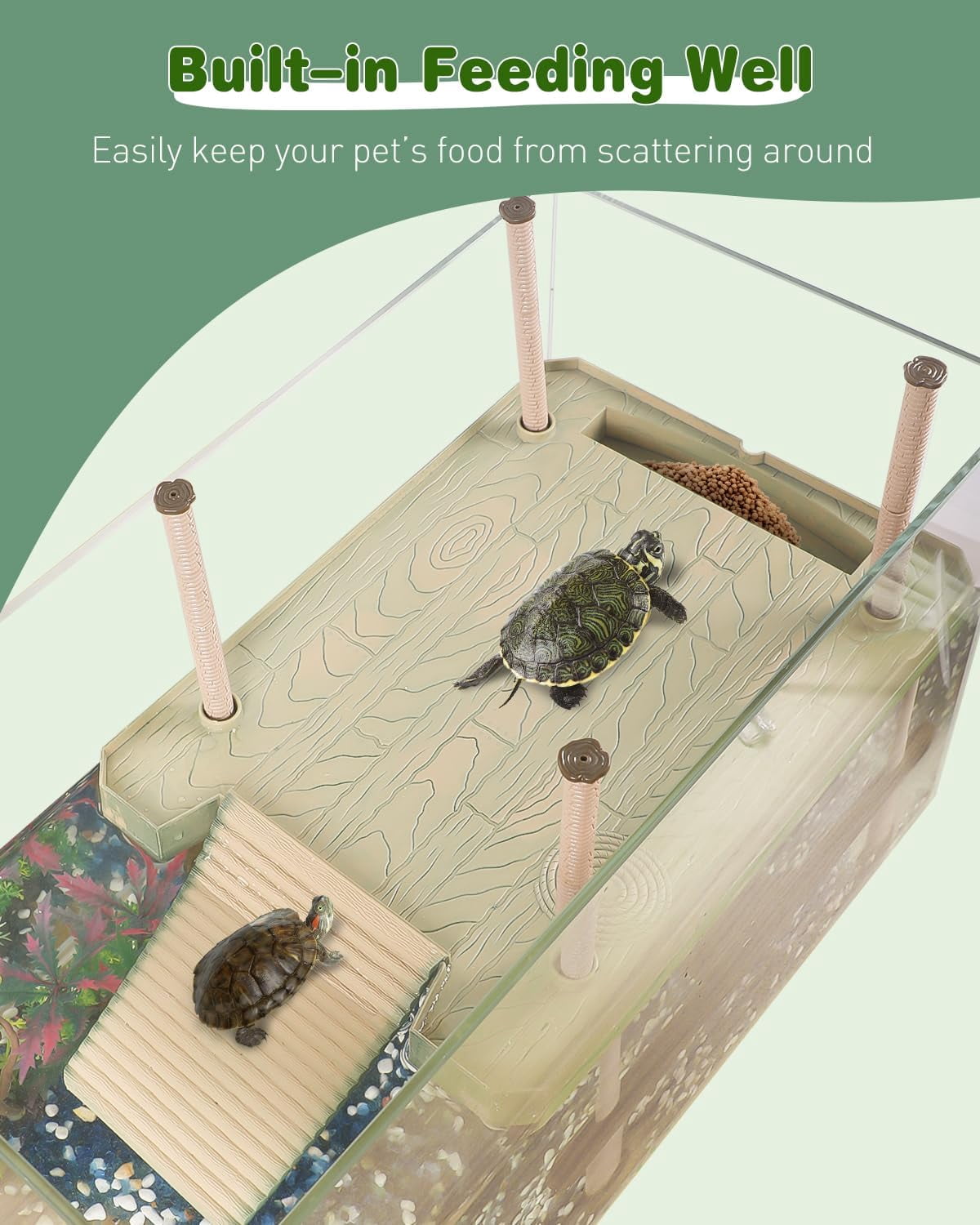 FINAQUA Floating Turtle Basking Dock with Ramp - For Aquatic Turtles, Fits 30 Gallon+ Aquariums