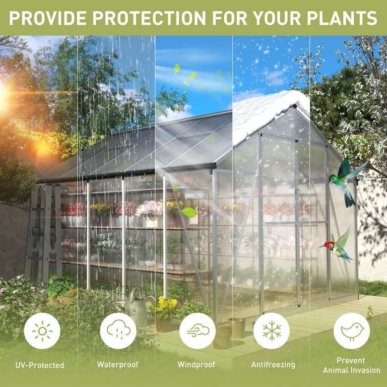 JAXPETY Large 8' x 10' Greenhouse, Aluminum Frame, Lockable Door