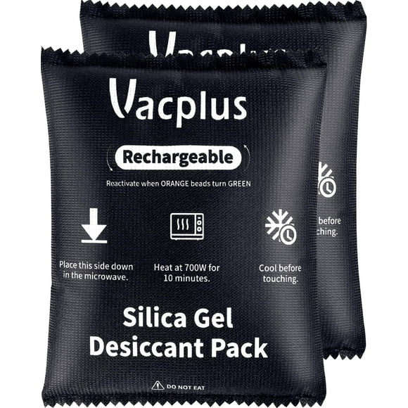 Vacplus 2 Pack 400g Reusable Desiccant Packs for Storage, Large Silica Gel Packets with Indicator Beads, Dehumidifier and Moisture Absorber for Car, Closet, Drawer, 5.8" x 7.1"