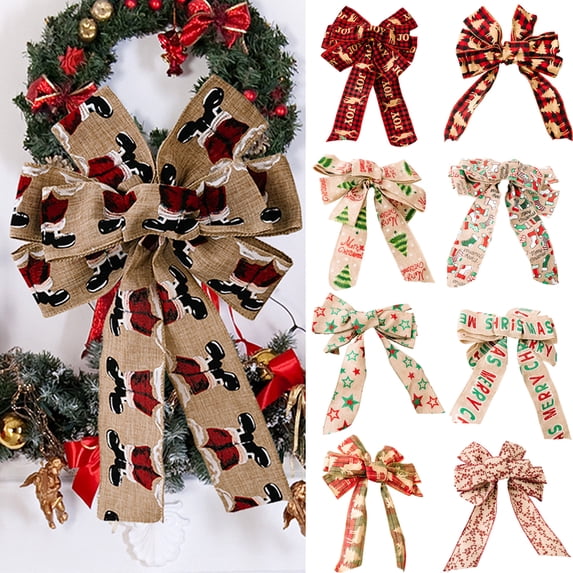 D-GROEE Christmas Bows Multi-patterns Bows Holiday Decorative Large Size Xmas Tree Wreath Bows for Xmas Tree Home Decor