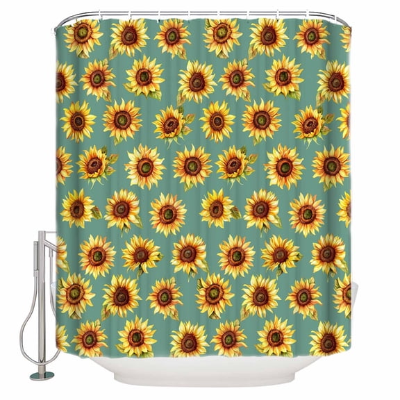 Turquoise Sunflowers Fall Bathroom Shower Curtains with 12 Hooks Polyester Waterproof Shower Curtain for Stalls and Bathtubs Thanksgiving Botanical Floral Decorative Bathroom Curtain 60x72 Inches