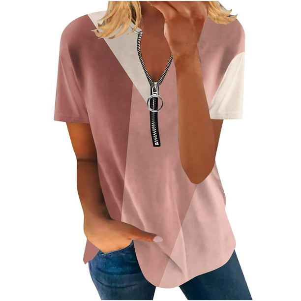 Blusa de manga corta con cuello en V, informal, cómoda y elegante para mujer OAVQHLG3B Store lin121212