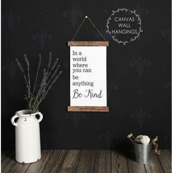 Wood Canvas Sign Wall Hanging, In a World Be Kind Bathroom Wall Art Print 9x15-Inch