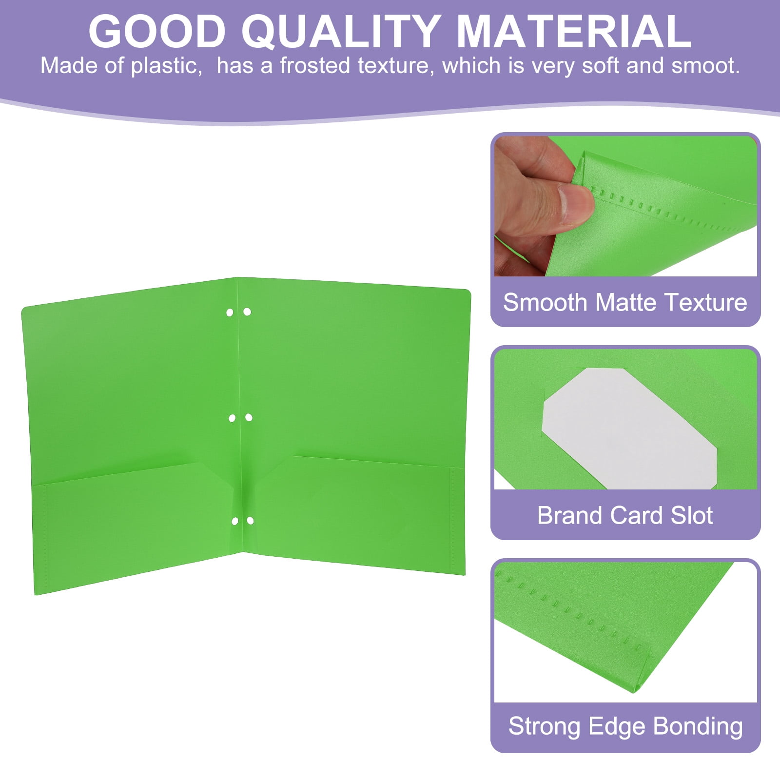 Uxcell Binder Dividers with Pockets, 24 Pack Heavy Duty Plastic Pocket Folders Letter Size 3 Hole Punch 2 Pocket Folders with Business Card Slot for 3 Ring Binder Office Home, Green