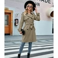thumbnail image 4 of Women'S Double Breasted Long Trench Coat Windproof Classic Lapel Slim Overcoat with Belt Olive Green L, 4 of 9