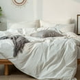 thumbnail image 6 of MooMee Striped Duvet Cover Set King 100% Washed Cotton Linen Like Textured Breathable 3-Piece (White& Dark Grey Wide Stripes), 6 of 6