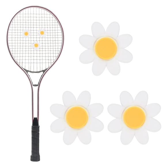 Tennis Racket Dampener [3PCS] - Funny Flower Shape Silicone Tennis Shock Absorber Racket Vibration Dampener [White Yellow]
