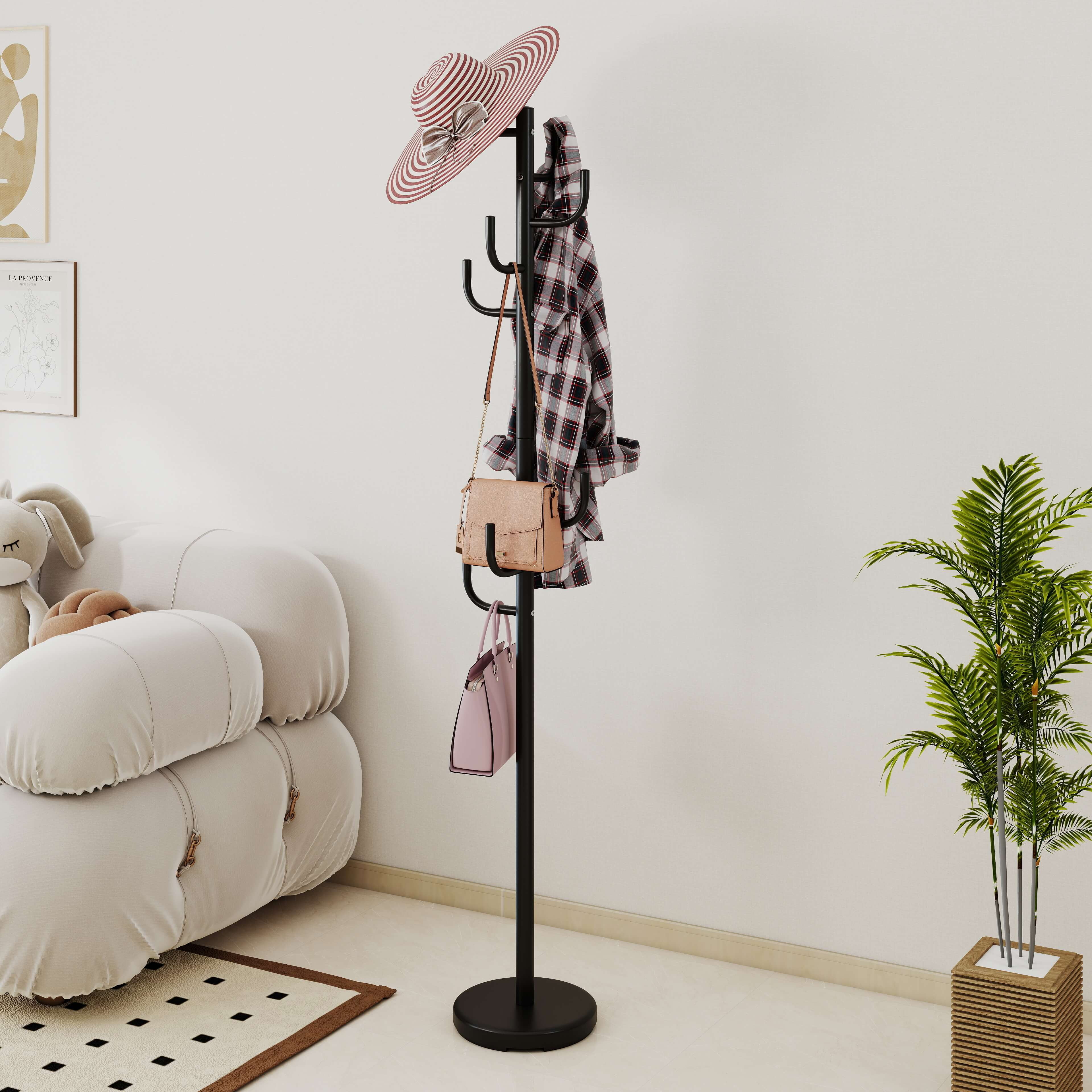 Costway Metal Coat Rack, Black, 8 Hooks, Vertical Design, Stable