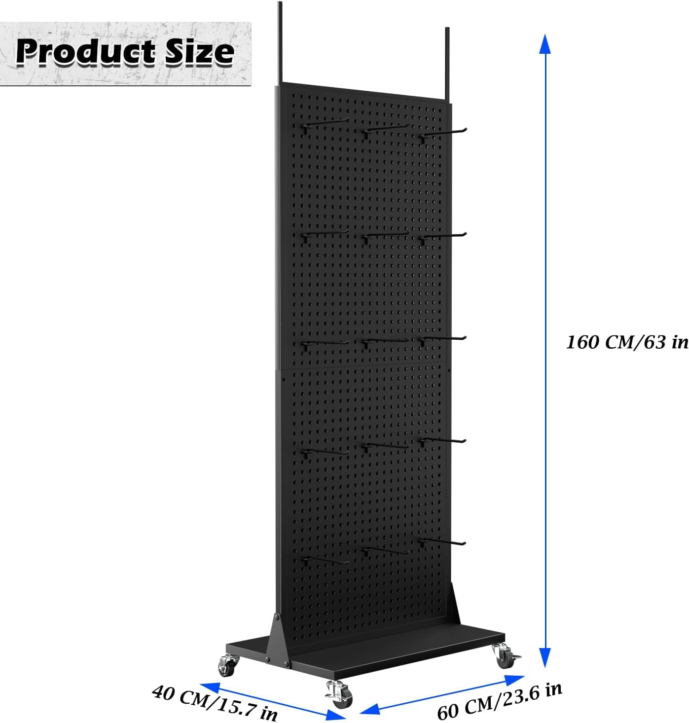 Ztysn White Metal Double Sided Pegboard Shelf,with 30 Hooks,63x23x15in Pegboard Panel,Movable Peg Board Organizer for DIY,Tool Shop,Kitchen/Metal