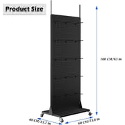 Ztysn Metal Double Sided Pegboard Shelf, with 30 Hooks,63x23x15in Metal Panel,Movable Peg Board Organizer for DIY,Tool Shop,Kitchen/Metal