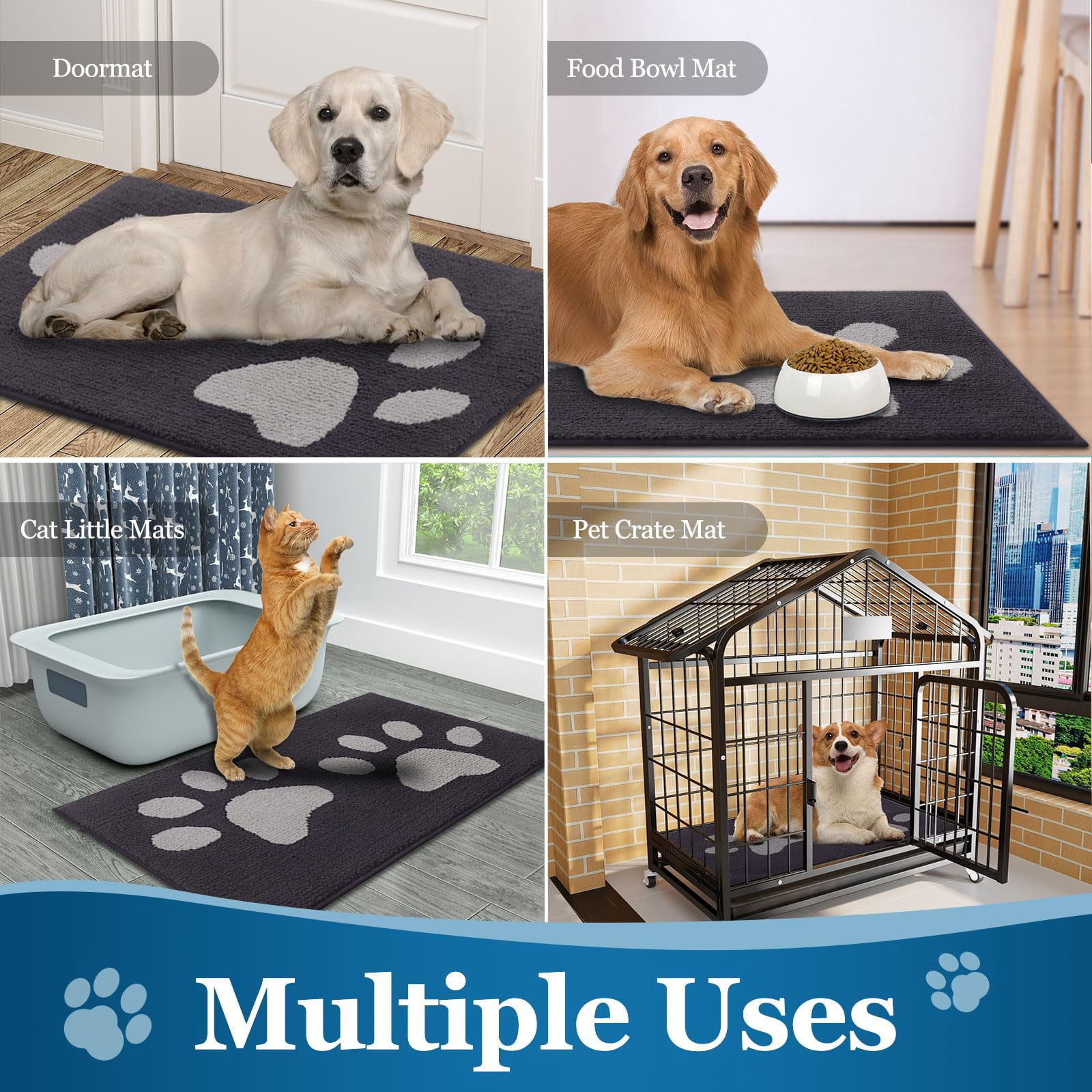 Smiry Dog Door Mats for Muddy Shoes and Paws, Non Slip Low-Profile Washable Indoor Doormats, Absorbent Dirt Trapper Entryway Rugs, 36"x24", Dark Grey